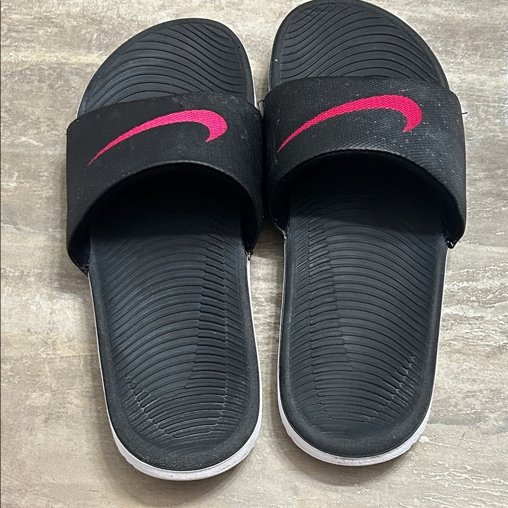 Nike Black Slides with Pink Logo